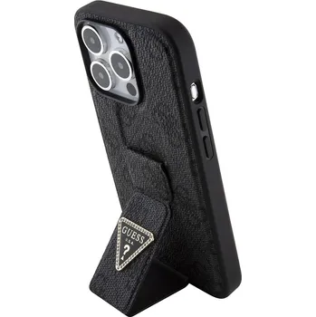 Pouzdro na mobilní telefon Guess PU Grip Stand 4G Strass Triangle Metal Logo Zadní Kryt pro iPhone 15 Pro Black 3666339197315