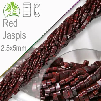 Dětské navlékací korálky Minerální korálky tvarované Red Jaspis. Velikost 2,5x5mm obdelníkové korálky s dvěma otvory. Balení 20Ks