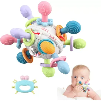 Chrastící míček - kousátko pro miminko + dárek chrastítko - KRAB (Značka: WIXBFYN)