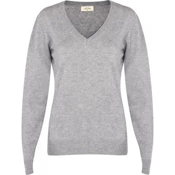Dámský svetr Edem Kašmírový svetr s výstřihem do V šedá M