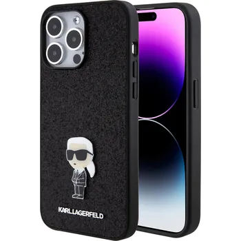 Pouzdro na mobilní telefon Karl Lagerfeld Fixed Glitter Metal Ikonik Zadní Kryt pro iPhone 15 Pro Max Black 3666339165420
