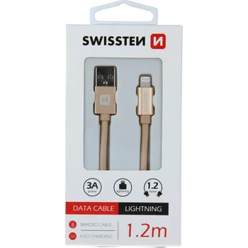 Datový kabel Swissten textilní datový kabel Usb / Lightning 1,2 M Zlatý 8595217455665