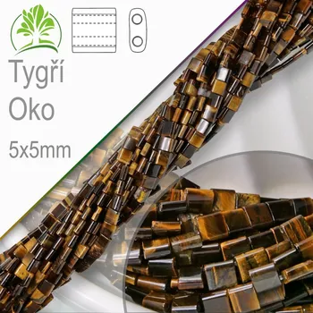 Dětské navlékací korálky Minerální korálky tvarované Tygří Oko. Velikost 5x5mm čtvercové korálky s dvěma otvory. Balení 10Ks