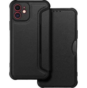 Forcell Luxusní karbonové knížkové pouzdro Razor Book pro iPhone 12 , černé 5903396157448