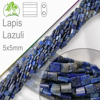 Dětské navlékací korálky Minerální korálky tvarované Lapis Lazuli. Velikost 5x5mm čtvercové korálky s dvěma otvory. Balení 10Ks