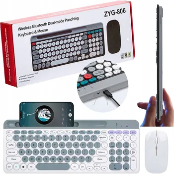 Bezdrátová klávesnice a myš (806) WiFi + Bluetooth pro 3 zařízení, bílá