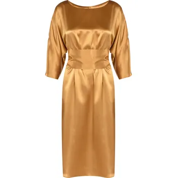 Dámské šaty Hedvábné oboustranné šaty Adore You camel M / Žlutá / 100% hedvábí
