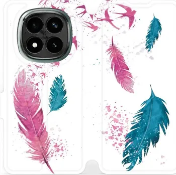 Pouzdro na mobilní telefon Flipové pouzdro Mobiwear - Xiaomi Redmi Note 14 Pro Plus 5G - MR08S Pírka (Knížkové flip pouzdro, obal, kryt na mobil Xiaomi Redmi Note 14 Pro Plus 5G - MR08S Pírka, materiál Umělá kůže + TPU - ochrana 360°, stojánek, silikonová vanička, magnetické zavírá