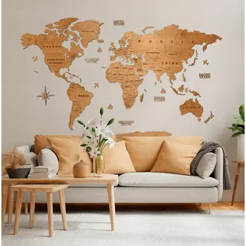 Dřevěná mapa na stěnu - DUB - 200 cm - size L