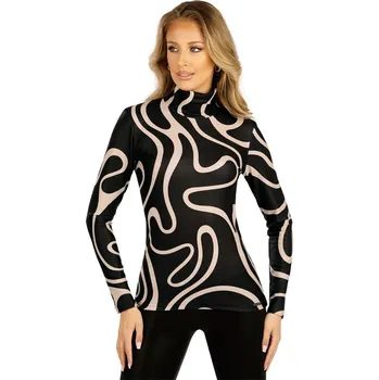 Dámský svetr Dámský jemně zateplený rolák LITEX černo-béžový XL