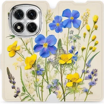 Pouzdro na mobilní telefon Flipové pouzdro Mobiwear - Xiaomi Redmi Note 14 Pro 5G - VP41S Modré a žluté kvítky (Knížkové flip pouzdro, obal, kryt na mobil Xiaomi Redmi Note 14 Pro 5G - VP41S Modré a žluté kvítky, materiál Umělá kůže + TPU - ochrana 360°, stojánek, silikonová vaničk