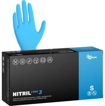Vyšetřovací rukavice Espeon Nitrilové rukavice NITRIL LONG3 100 ks, nepudrované, modré, 6.2 g Velikost: S