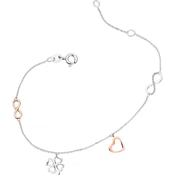 Náramek Náramek z bílého a růžového zlata s diamanty - srdce, nekonečno, čtyřlístek - 0,01 ct - ryzost 585 - 109.890