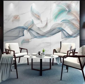 Tapeta Solution Media 3D tapety - Mramorová stěna s pírkama MU3842 1 - Voděodolné plátno - Textilní tapeta omyvatelná - 250g/m2