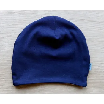 Kojenecká čepice AMÁLKA Dvojitá elastická čepička temně modrá, pruhy Velikost: 56-62