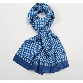 Šála Pánská hedvábná šálka modrá s bílým vzorem 26x155 cm, HEDVÁBNÝ SVĚT