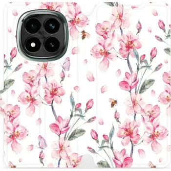 Flipové pouzdro Mobiwear - Xiaomi Redmi Note 14 Pro Plus 5G - M124S Růžové květy (Knížkové flip pouzdro, obal, kryt na mobil Xiaomi Redmi Note 14 Pro Plus 5G - M124S Růžové květy, materiál Umělá kůže + TPU - ochrana 360°, stojánek, silikonová vanička,)