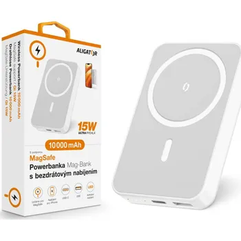 Powerbanka ALIGATOR MagSafe Powerbanka Mag-Bank s bezdrátovým nabíjením, 10 000 mAh, bílá