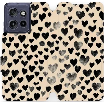 Pouzdro na mobilní telefon Flipové pouzdro Mobiwear - Motorola Edge 50 Neo - VA51S Černá srdíčka (Knížkové flip pouzdro, obal, kryt na mobil Motorola Edge 50 Neo - VA51S Černá srdíčka, materiál Umělá kůže + TPU - ochrana 360°, stojánek, silikonová vanička, magnetické zavírání)