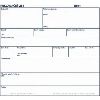 Tiskopis Reklamační list 2/3 A4 dvoustranný NCR/380