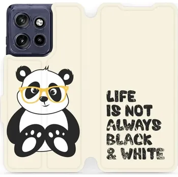 Pouzdro na mobilní telefon Flipové pouzdro Mobiwear - Motorola Edge 50 Neo - M041S Panda - life is not (Knížkové flip pouzdro, obal, kryt na mobil Motorola Edge 50 Neo - M041S Panda - life is not, materiál Umělá kůže + TPU - ochrana 360°, stojánek, silikonová vanička, magnetické)