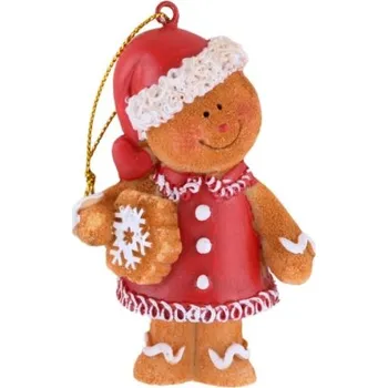 Vánoční dekorace Závěs Perníček 8,5cm s vločkou, polyresin
