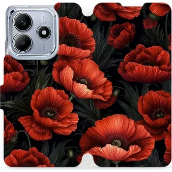 Pouzdro na mobilní telefon Flipové pouzdro Mobiwear - Xiaomi Redmi Note 14 5G - VP45S Temné červené květy (Knížkové flip pouzdro, obal, kryt na mobil Xiaomi Redmi Note 14 5G - VP45S Temné červené květy, materiál Umělá kůže + TPU - ochrana 360°, stojánek, silikonová vanička,)