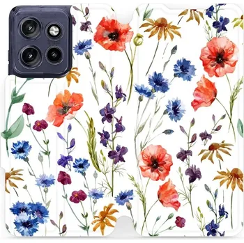 Pouzdro na mobilní telefon Flipové pouzdro Mobiwear - Motorola Edge 50 Neo - MP04S Luční kvítí (Knížkové flip pouzdro, obal, kryt na mobil Motorola Edge 50 Neo - MP04S Luční kvítí, materiál Umělá kůže + TPU - ochrana 360°, stojánek, silikonová vanička, magnetické zavírání)