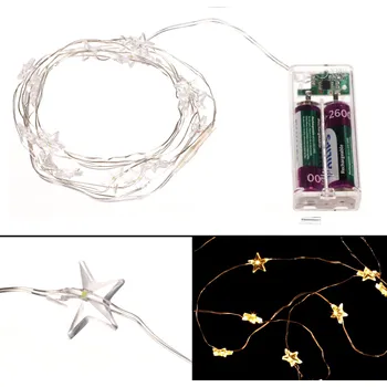 Vánoční světelná dekorace Autronic Řetěz s LED světýlky na baterie s časovačem, hvězdičky, světlo teplá žlutá, délka 2m, 20 LED diod LED2022 YEL