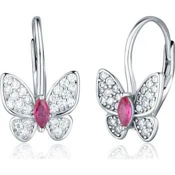 Náušnice Stříbrné náušnice motýl tmavě růžový