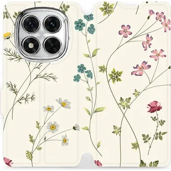 Pouzdro na mobilní telefon Flipové pouzdro Mobiwear - Xiaomi Redmi Note 14 Pro 5G - MD03S Tenké rostlinky s květy (Knížkové flip pouzdro, obal, kryt na mobil Xiaomi Redmi Note 14 Pro 5G - MD03S Tenké rostlinky s květy, materiál Umělá kůže + TPU - ochrana 360°, stojánek, silikonová)