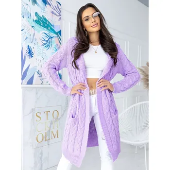 Dámský svetr Fashionweek Dlouhý Kardigan s kapucí NB-GATO Barva: Lila, Velikost: Universal