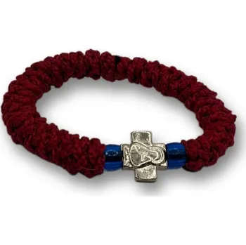 Náramek Ortodoxní modlitební náramek - Elastický, vínový se saténem a křížkem