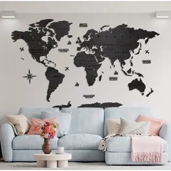 Dřevěná mapa na stěnu - černá - 150 cm - size M