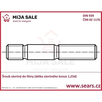 Šroub M 10x 20-DIN 939 -8.8 - zinek bílý -Šroub závrtný do litiny (délka závrtného konce 1,25d)