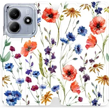Pouzdro na mobilní telefon Flipové pouzdro Mobiwear - Xiaomi Redmi Note 14 5G - MP04S Luční kvítí (Knížkové flip pouzdro, obal, kryt na mobil Xiaomi Redmi Note 14 5G - MP04S Luční kvítí, materiál Umělá kůže + TPU - ochrana 360°, stojánek, silikonová vanička, magnetické zavírání)