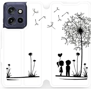 Flipové pouzdro Mobiwear - Motorola Edge 50 Neo - MH16P Dvojice s pampeliškou (Knížkové flip pouzdro, obal, kryt na mobil Motorola Edge 50 Neo - MH16P Dvojice s pampeliškou, materiál Umělá kůže + TPU - ochrana 360°, stojánek, silikonová vanička, magnetick