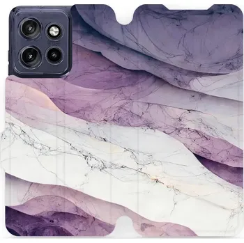 Pouzdro na mobilní telefon Flipové pouzdro Mobiwear - Motorola Edge 50 Neo - VP31S Bílý a fialový mramor (Knížkové flip pouzdro, obal, kryt na mobil Motorola Edge 50 Neo - VP31S Bílý a fialový mramor, materiál Umělá kůže + TPU - ochrana 360°, stojánek, silikonová vanička, magnetick