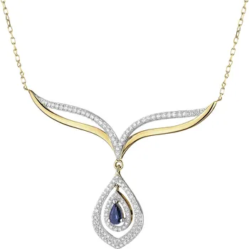 Náhrdelník Zlatý náhrdelník s diamanty a safírem - ryzost 585 - 103.811