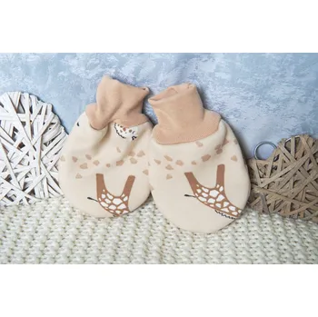 Rukavice AMÁLKA Zateplené kojenecké rukavičky bez palečku,oříškové, žirafy Velikost: 56-68