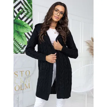 Dámský svetr Fashionweek Dlouhý Kardigan s kapucí NB-GATO Barva: Černá, Velikost: Universal