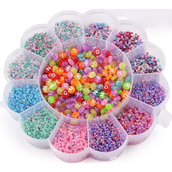 Dětské navlékací korálky Sada rokajlů korálků v boxu - sesypané, barva viz foto