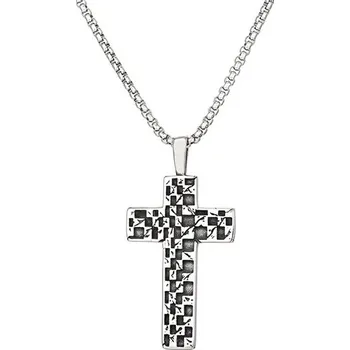 Šperk Přívěšek z chirurgické oceli Kříž Checkered stříbrný, Model včetně řetízku 2.5 mm/ 60 cm Impress Jewelry 97k-cube