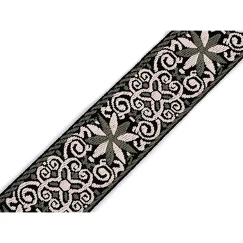 Galanterie Popruh s výšivkou šíře 50 mm, barva 1 zelená