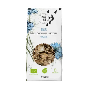 Mad lab Vegan bio krekry s černým kmínem 110 g min.trv.10/2025