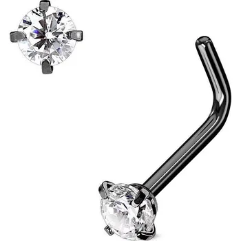 Piercing Černý piercing do nosu, čirý kamínek 2 mm