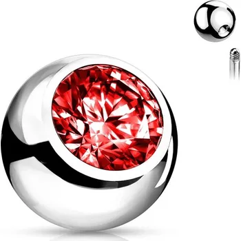 Piercing Náhradní kulička chirurgická ocel se zirkonem 1,6 x 6 mm (červená)