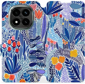 Flipové pouzdro Mobiwear - Xiaomi Redmi Note 14 Pro Plus 5G - MP03P Modrá květena (Knížkové flip pouzdro, obal, kryt na mobil Xiaomi Redmi Note 14 Pro Plus 5G - MP03P Modrá květena, materiál Umělá kůže + TPU - ochrana 360°, stojánek, silikonová vanička,)