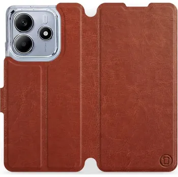 Pouzdro na mobilní telefon Flipové pouzdro Mobiwear - Xiaomi Redmi Note 14 5G - Hnědé a šedé (Knížkové flip pouzdro, obal, kryt na mobil Xiaomi Redmi Note 14 5G - Hnědé a šedé, materiál Umělá kůže + TPU - ochrana 360°, stojánek, silikonová vanička, magnetické zavírání)