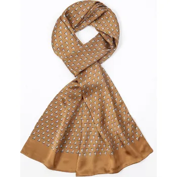 Šála Pánská hedvábná šálka zlato-bronzová se vzorem loďky 26x155 cm, HEDVÁBNÝ SVĚT